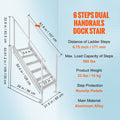 Dock Ladder, 1.09 m-1.29 m Adjustable Height, 227 kg Load Capacity, Aluminum Alloy 6 Steps Pontoon Boat Ladder with Dual Handrails & Nonslip Mat, Ideal for Ship/Lake/Pool/Marine Boarding