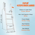 Dock Ladder Flip Up 4 Steps, 159 kg Load Capacity, Aluminum Pontoon Boat Ladder with 4