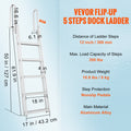 Dock Ladder 5 Step Flip Up 350lbs Aluminum Pontoon Boat Marine