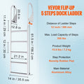 Flip-Up Dock Ladder 5 Step Aluminum 350lbs Boat Pontoon Pool