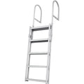 Dock Ladder, Retractable 5 Steps, 350 lbs Load Capacity, Aluminum Alloy Pontoon Boat Ladder with 66.9''-78.9'' Adjustable Height, 4'' Wide Step & Mat, for Ship/Lake/Pool/Marine Boarding