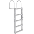 Dock Ladder, Retractable 5 Steps, 350 lbs Load Capacity, Aluminum Alloy Pontoon Boat Ladder with 66.9''-78.9'' Adjustable Height, 4'' Wide Step & Mat, for Ship/Lake/Pool/Marine Boarding