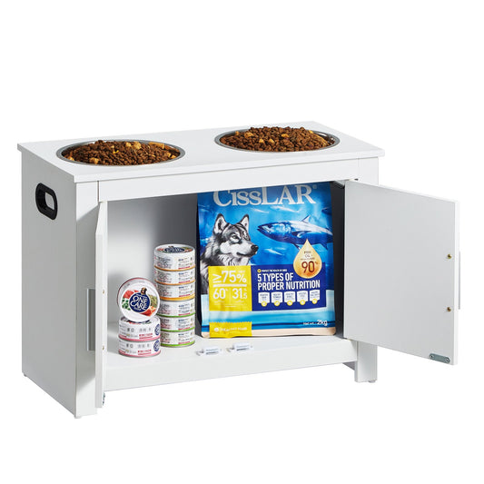 Pet Feeding Station 2 Elevated Dog Bowls Storage Cabinet
