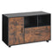 Wood File Cabinet Lockable Mobile Rustic Brown Open Shelves