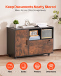 Wood File Cabinet Lockable Mobile Rustic Brown Open Shelves