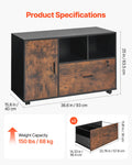 Wood File Cabinet Lockable Mobile Rustic Brown Open Shelves