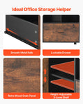 Wood File Cabinet Lockable Mobile Rustic Brown Open Shelves