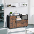 Wood File Cabinet Lockable Mobile Rustic Brown Open Shelves