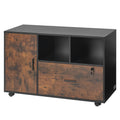 Wood File Cabinet Lockable Mobile Rustic Brown Open Shelves