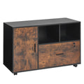 Wood File Cabinet Lockable Mobile Rustic Brown Open Shelves