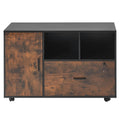 Wood File Cabinet Lockable Mobile Rustic Brown Open Shelves