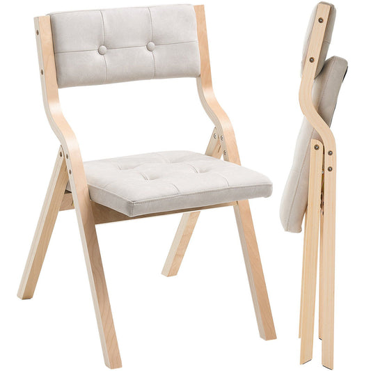 Wooden Folding Chairs Set of 2 Padded Cushion Beige Portable