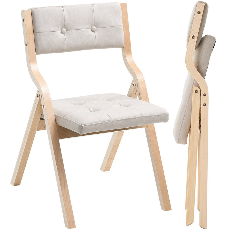 Wooden Folding Chairs Set of 2 Padded Cushion Beige Portable