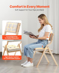 Wooden Folding Chairs Set of 2 Padded Cushion Beige Portable
