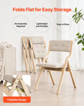 Wooden Folding Chairs Set of 2 Padded Cushion Beige Portable