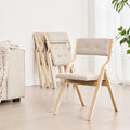 Wooden Folding Chairs Set of 2 Padded Cushion Beige Portable