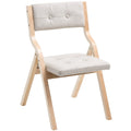 Wooden Folding Chairs Set of 2 Padded Cushion Beige Portable