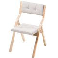 Wooden Folding Chairs Set of 2 Padded Cushion Beige Portable