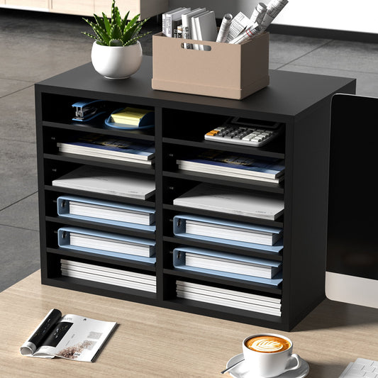 Wood Literature Organizer 12 Compartments Adjustable Black