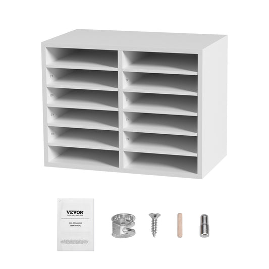 Wood Literature Organizer 12 Compartment File Sorter White