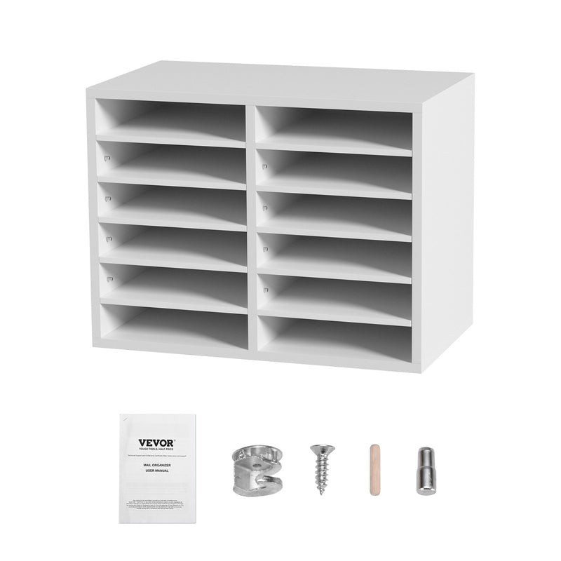 Wood Literature Organizer 12 Compartment File Sorter White