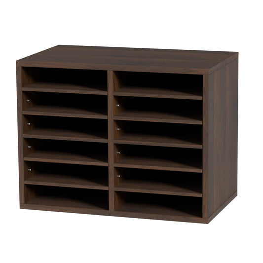 Wood File Organizer 12 Compartments Adjustable Sorter Brown