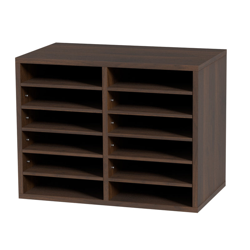 Wood File Organizer 12 Compartments Adjustable Sorter Brown