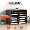 Wood File Organizer 12 Compartments Adjustable Sorter Brown
