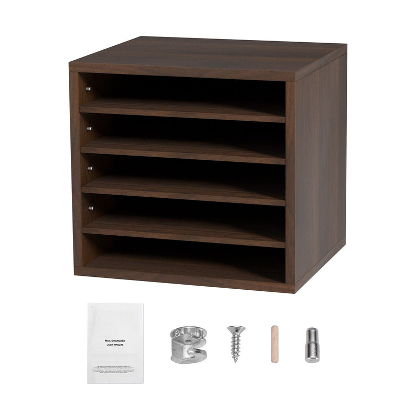 Wood Literature Organizer Adjustable File Sorter 5 Compartments Brown