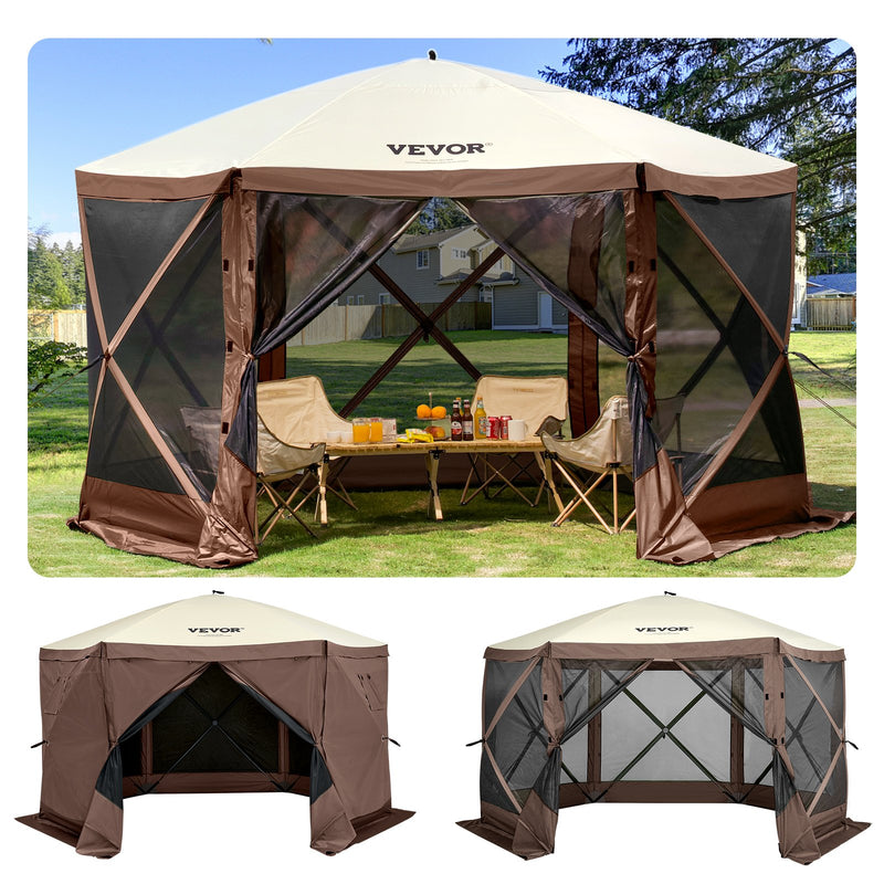Pop-up Camping Gazebo 6 Sided 10x10 Canopy Shelter Sun Shade
