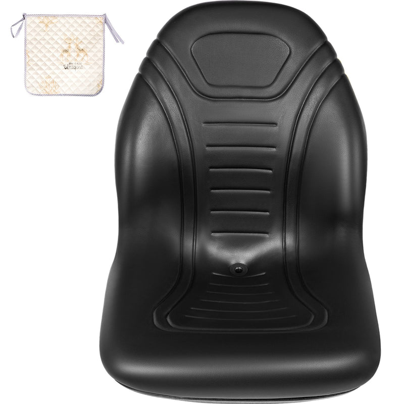 Universal Lawn Tractor Seat Replacement, Compact High Back Mower Seat, Black Vinyl Forklift Seat, Central Drain Hole Skid Steer Seat with Mounting Bolt Patterns of 8