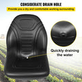 Universal Lawn Tractor Seat Replacement, Compact High Back Mower Seat, Black Vinyl Forklift Seat, Central Drain Hole Skid Steer Seat with Mounting Bolt Patterns of 8