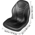 Universal Lawn Tractor Seat Replacement, Compact High Back Mower Seat, Black Vinyl Forklift Seat, Central Drain Hole Skid Steer Seat with Mounting Bolt Patterns of 8