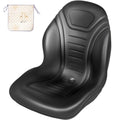 Universal Lawn Tractor Seat Replacement, Compact High Back Mower Seat, Black Vinyl Forklift Seat, Central Drain Hole Skid Steer Seat with Mounting Bolt Patterns of 8