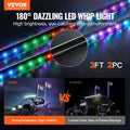 2x 3ft RGB LED Whip Lights App Remote Control UTV ATV Truck