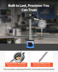Dial Test Indicator with Dual Rod Stand and Storage Case, 0.03 mm Accuracy, 0-25.4mm Range, Fine Adjustable Long Arm, Non-Magnetic Centering Rods for Machine Set-Up, Narrow Area Measurement