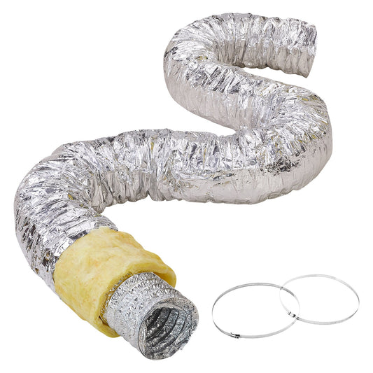Dryer Vent Hose, 127MM Insulated Flexible Duct 7.62M Long with 2 Duct Clamps, Heavy-Duty Three Layer Protection for HVAC Heating Cooling Ventilation and Exhaust, R-4.2 Flame Resistance Value