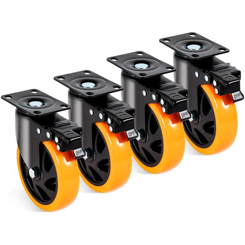 Caster Wheels 127mm Set 4 Swivel Lock Heavy Duty 204kg PVC