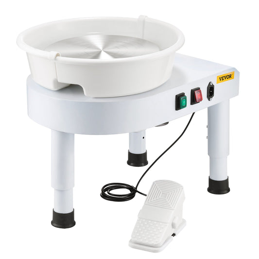 Pottery Wheel, 28 cm Ceramic Wheel Forming Machine, 60-300 RPM Speed Adjustable Foot Pedal, Adjustable Lift Leg, Detachable Basin, Complete Tool Accessory Kit for Work Art Craft DIY, White