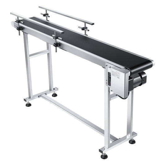 Belt Conveyor, 1498.6 x 198.1 mm Conveyor Table Heavy Duty Stainless Steel Motorized Belt Conveyor for Inkjet Coding Applications Powered PVC Belt Anti-Static Adjustable Speed (Double Guardrail)