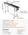 VEVOR Belt Conveyor 1498x198mm Stainless Steel Motorized PVC