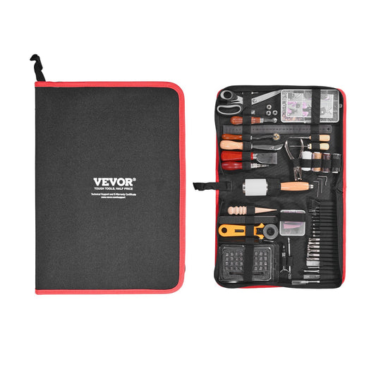Leather Working Tools Kit, 61 PCS Leather Craft Tools with Portable Canvas Storage Bag, Engraving Punching Sewing Stamping Sanding Tools, Ideal for Beginners DIY Enthusiasts and Professionals