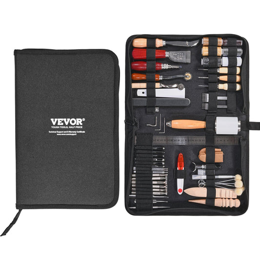 Leather Working Tools Kit, 59 PCS Leather Craft Tools with Portable Canvas Storage Bag, Engraving Punching Sewing Stamping Sanding Tools, Ideal for Beginners DIY Enthusiasts and Professionals