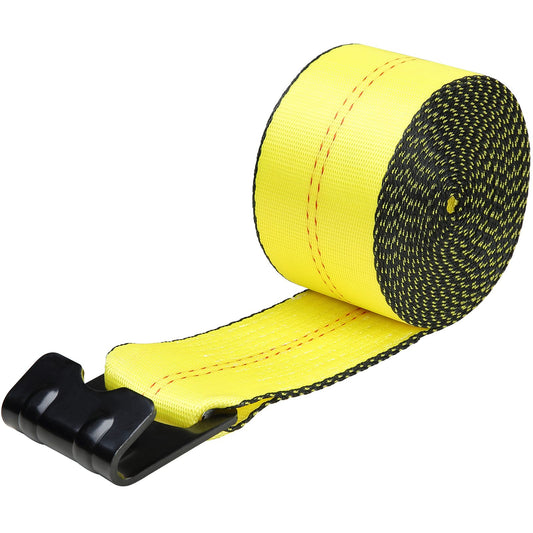 Winch Straps, 10.2 cm x 9.1 m, 2.7T Load Capacity, 8.2T Break Strength, Truck Straps with Flat Hook, Flatbed Tie Downs Cargo Control for Trailers, Farms, Rescues, Tree Saver, Yellow (10 Pack)