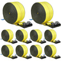 Winch Straps, 10.2 cm x 9.1 m, 2.7T Load Capacity, 8.2T Break Strength, Truck Straps with Flat Hook, Flatbed Tie Downs Cargo Control for Trailers, Farms, Rescues, Tree Saver, Yellow (10 Pack)