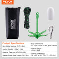 Kayak Anchor Kit 3.5lb 8m Rope Buoy Folding Boat Anchor Storage