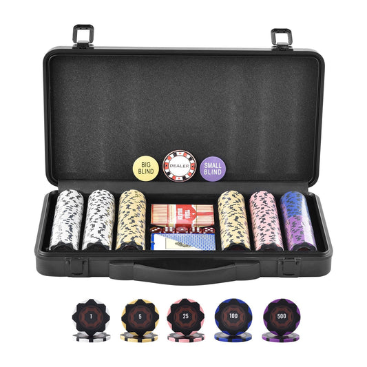 Poker Chip Set, 300-Piece Poker Set, Complete Poker Playing Game Set with Carrying Case, Heavyweight 14 Gram Casino Clay Chips, Cards, Buttons and Dices, for Texas Hold'em, Blackjack, Gambling