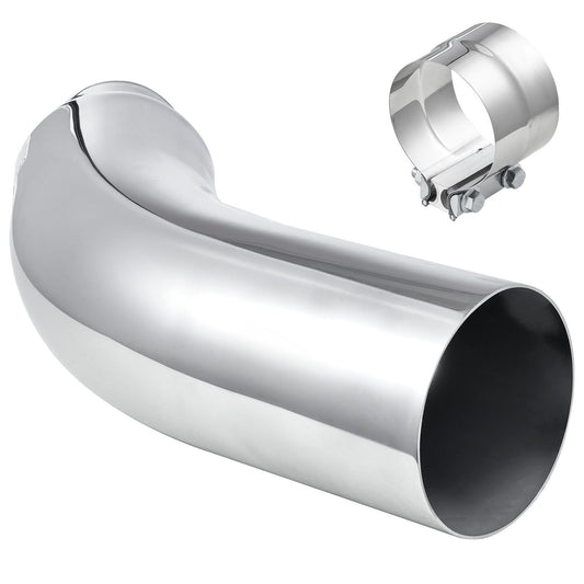 Elbow Exhaust Tip, 101.6mm Inlet, 152.4mm Outlet, 584mm Overall Length, Chrome Turn Down Exhaust Tip with Clamp for Truck/Sedan/Sports Car/SUV, Chrome Structure for High Temperature Resistance