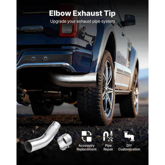 Elbow Exhaust Tip, 127mm Inlet, 152.4mm Outlet, 584mm Overall Length, Chrome Turn Down Exhaust Tip with Clamp for Truck, Sedan, Sports Car, SUV, Chrome Structure for High Temperature Resistance
