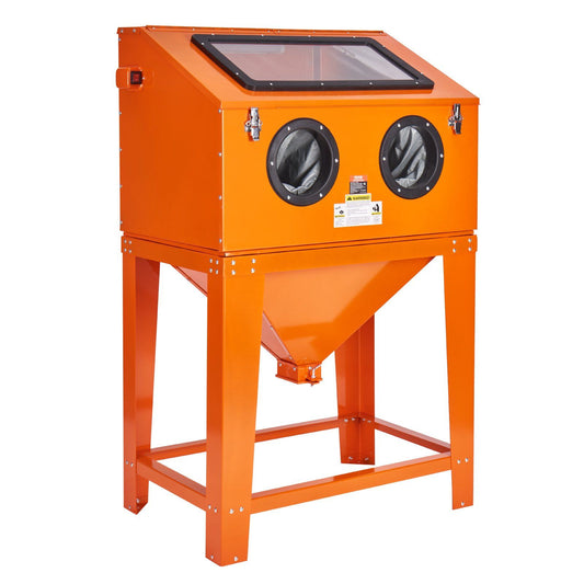 90 Gallon Sandblasting Cabinet with 1.8 Gallon Dust Collection System, 40-120PSI Sand Blasting Cabinet with Stand, Heavy Duty Sand Blaster with Blasting Gun & 4 Nozzles for Paint, Rust Removal
